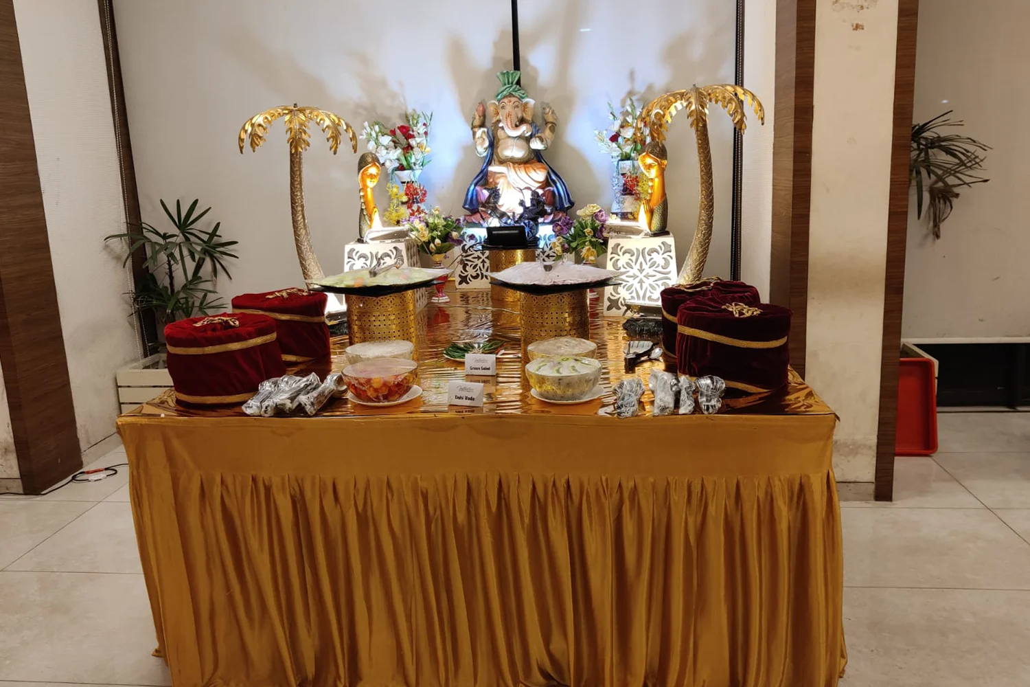 Traditional puja ceremony decor setup