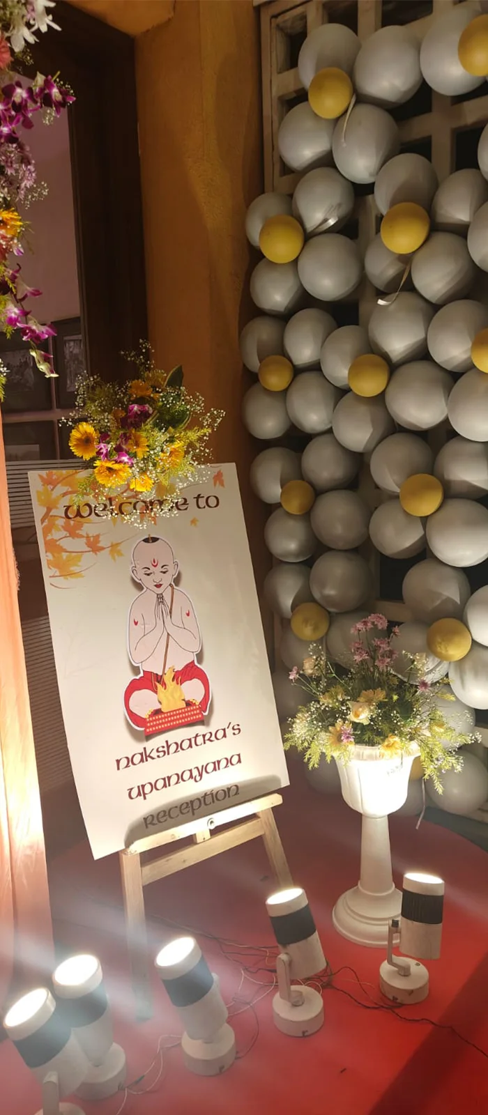 Welcome signage for Upanayana ceremony reception decor